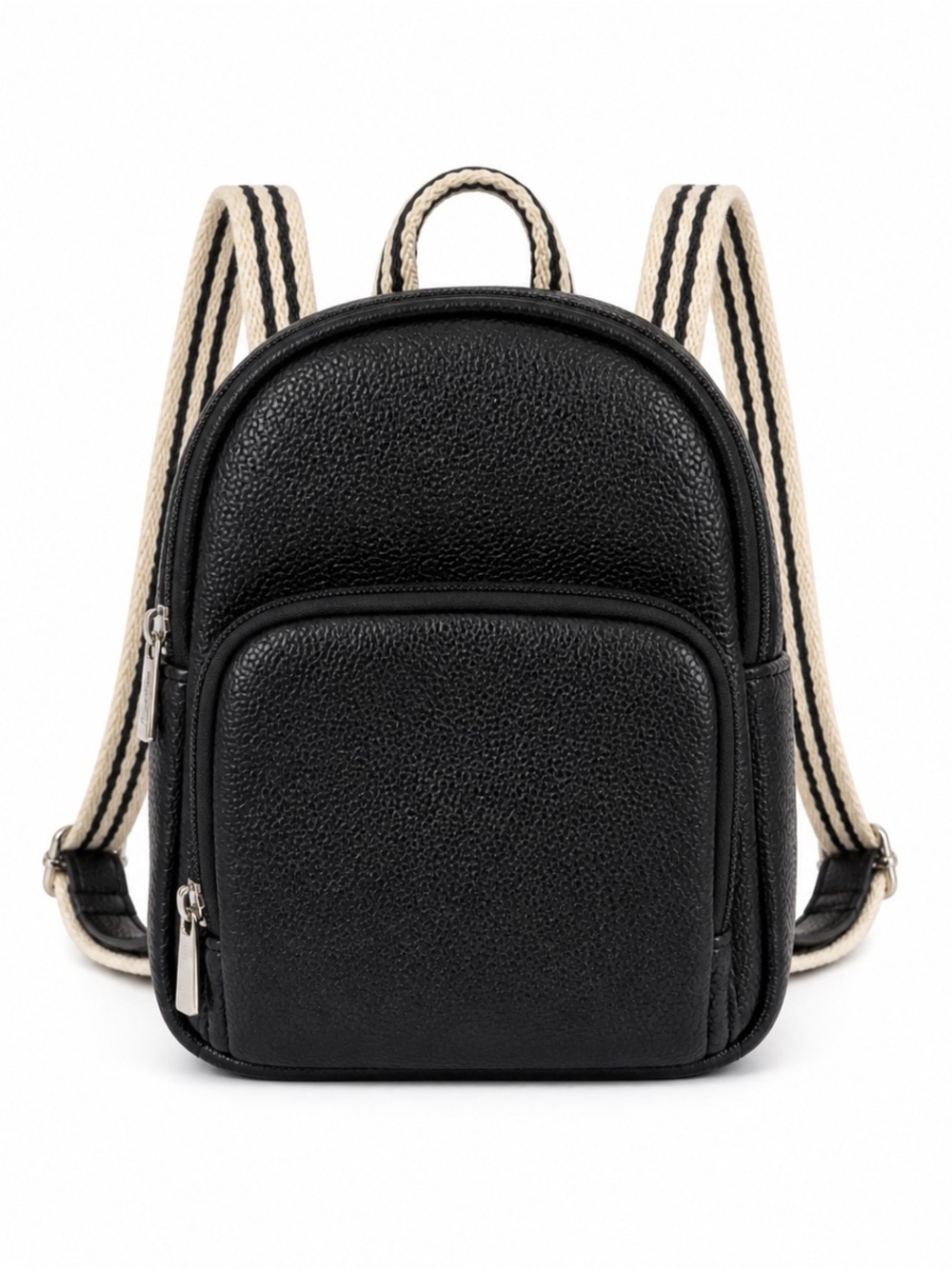 Jewell by Thirty-One Mini Backpack Black Faux Leather with Striped Straps